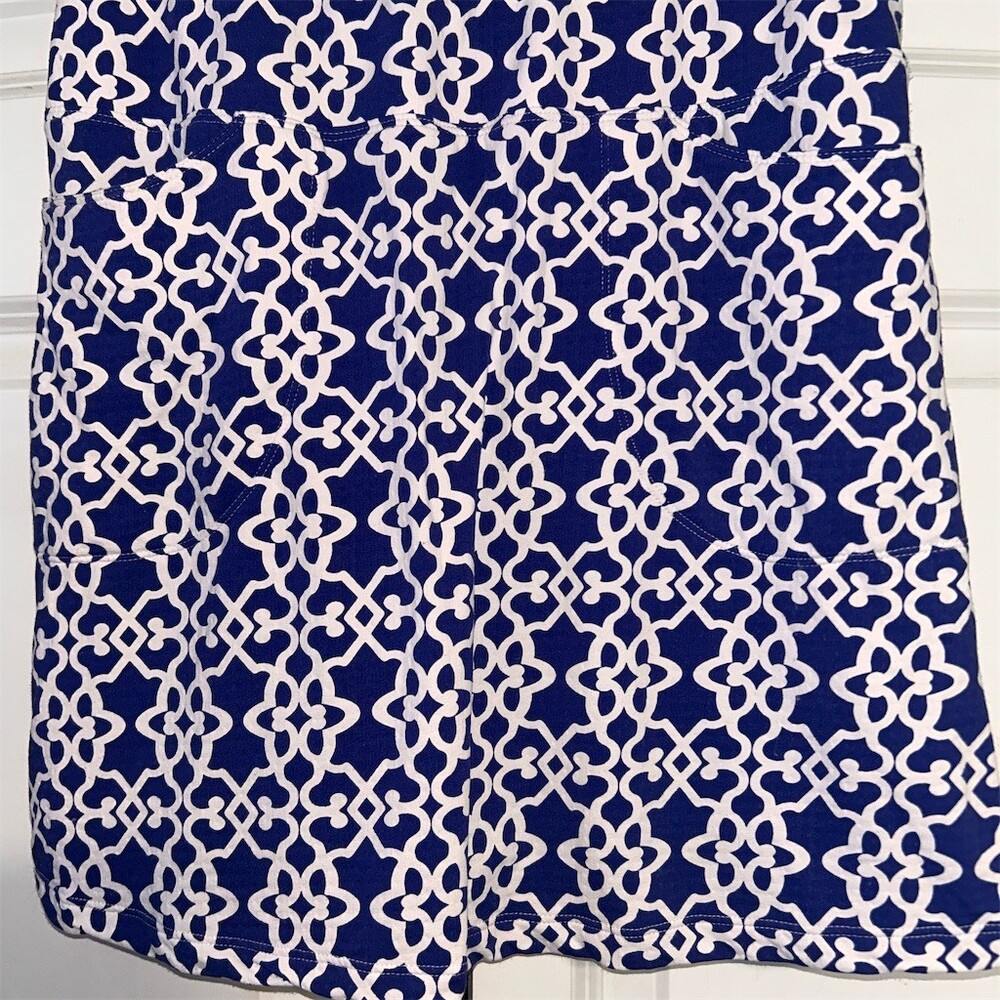 IBKUL Skort Womens XS Blue White Geometric Print Pull On Golf Tennis